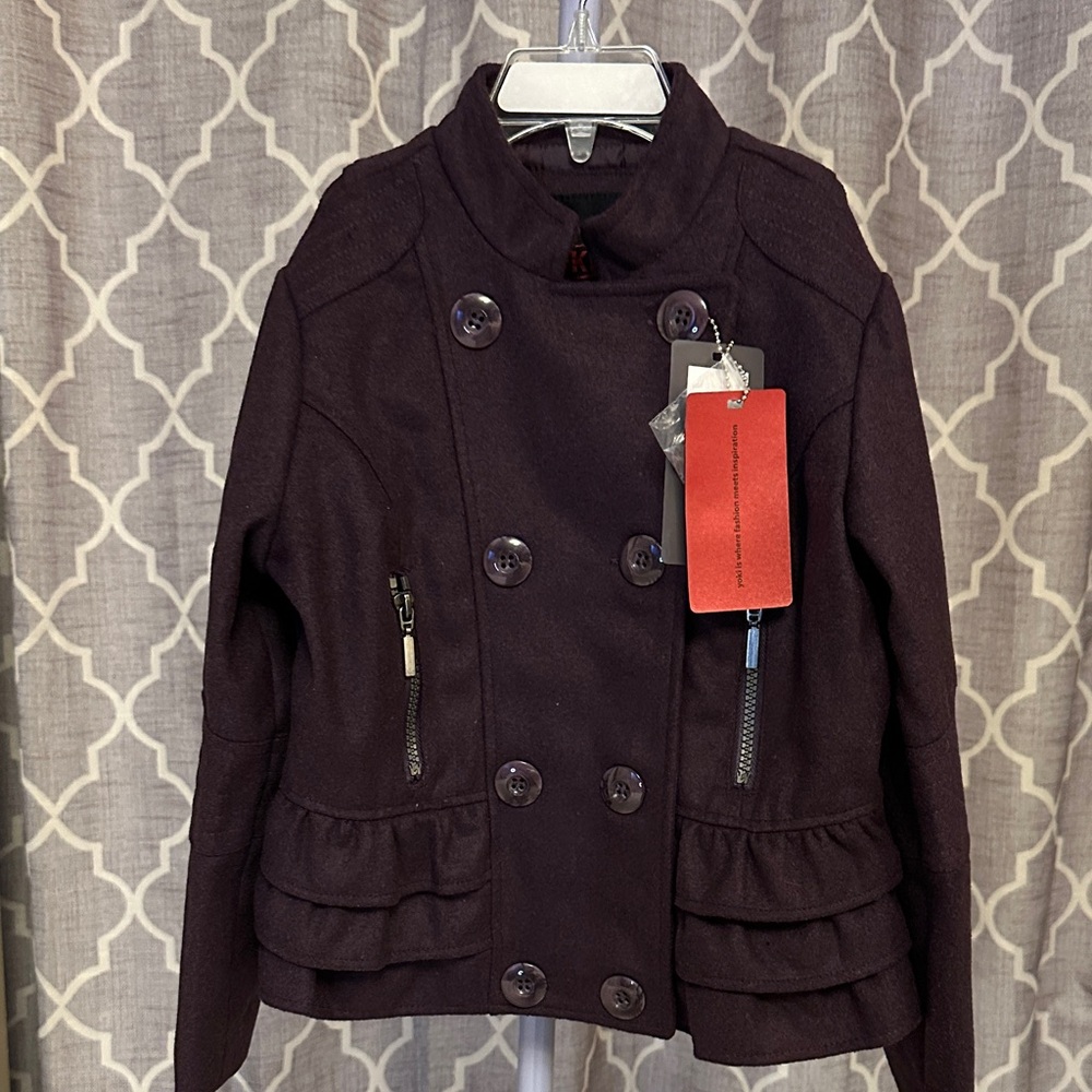 Yoki kids Double-Breasted Dark Purple Pea Coat (5/6)